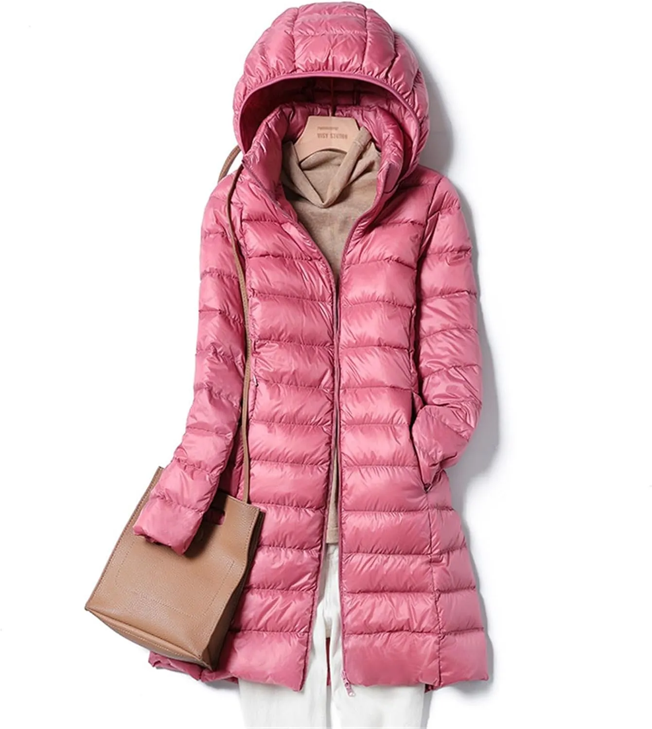 Women's Winter Wool Coat Long Sleeve Zip Puffer Quilted Winter Coat Jacket with Removable Hood Coats