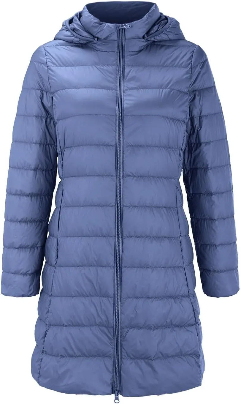 Women's Winter Wool Coat Long Sleeve Zip Puffer Quilted Winter Coat Jacket with Removable Hood Coats