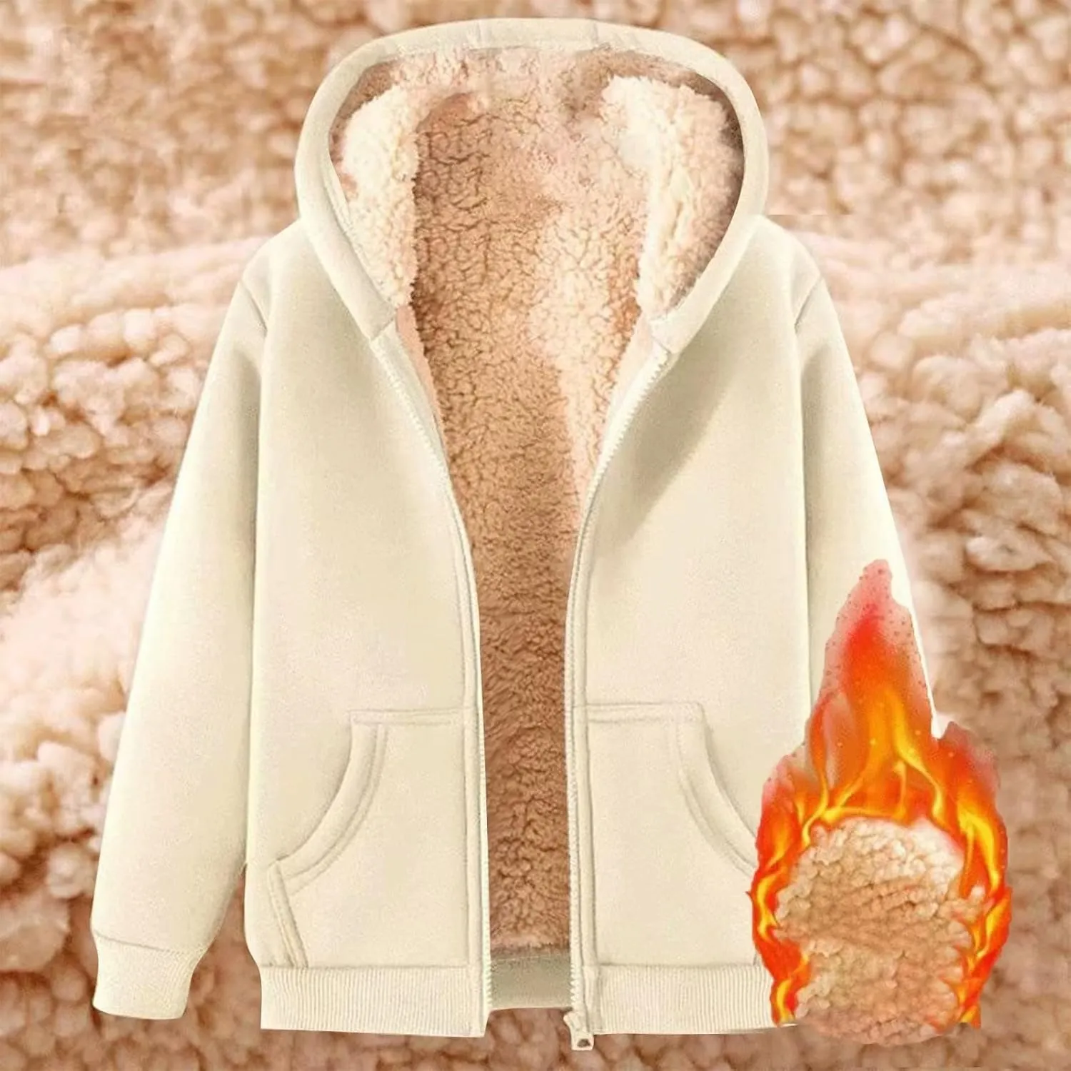 Womens Zip Up Hoodies Sherpa Lined Fleece Thermal Jacket Full Zip Winter Warm Casual Thick Coats Pockets