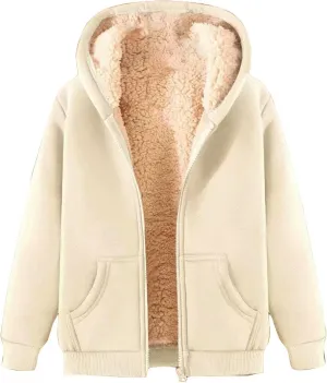 Womens Zip Up Hoodies Sherpa Lined Fleece Thermal Jacket Full Zip Winter Warm Casual Thick Coats Pockets