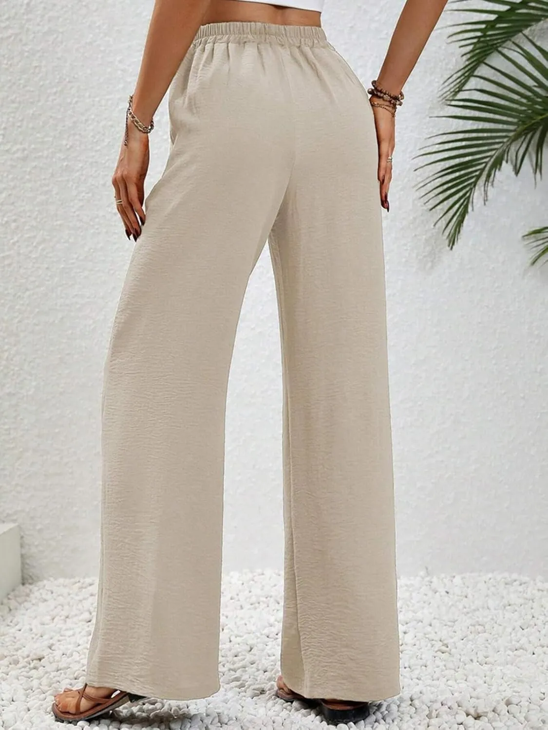 WOWULOVELY Women's High Waisted Wide Leg Long Pants Palazzo Casual Trousers with Pockets