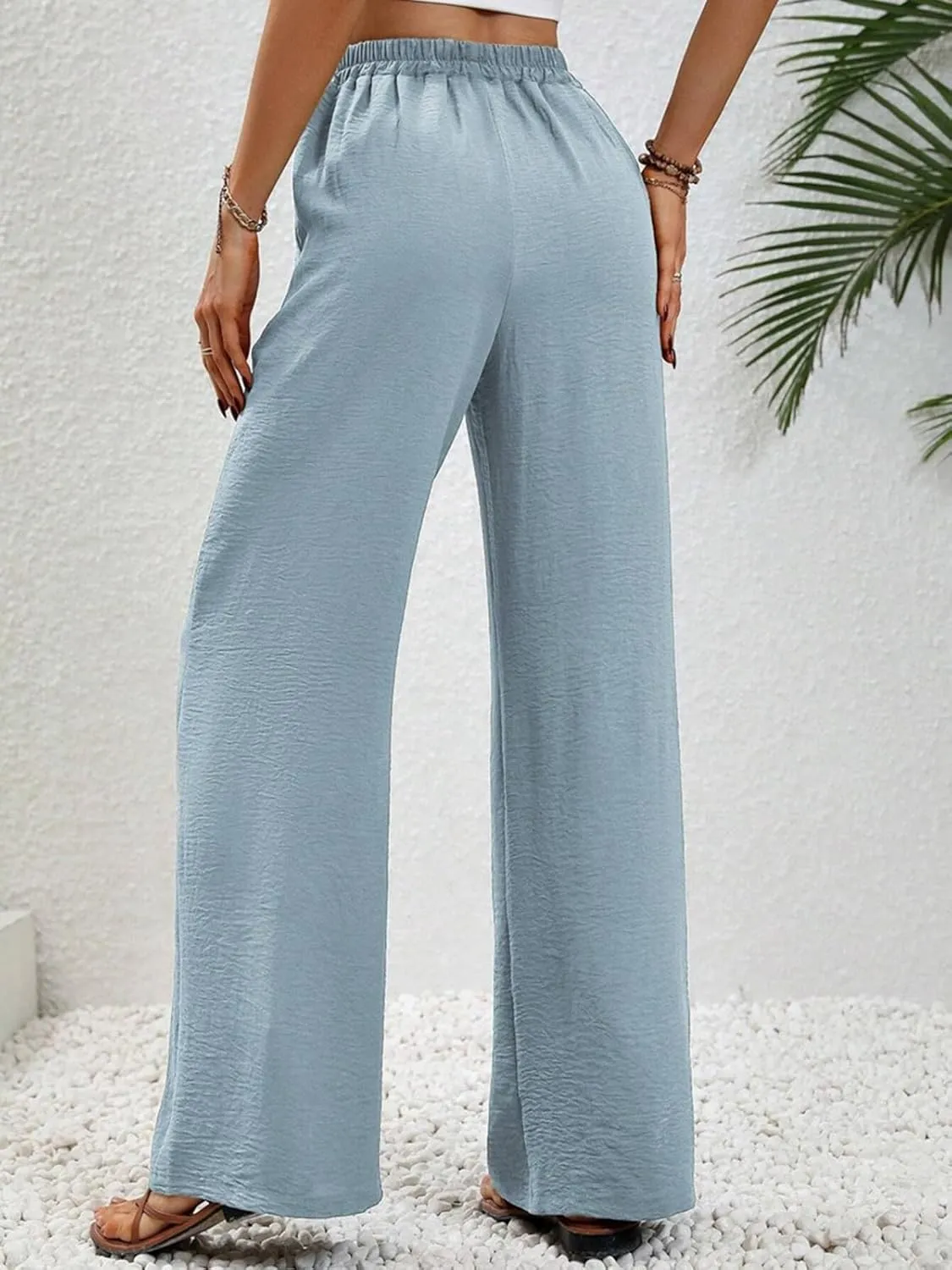 WOWULOVELY Women's High Waisted Wide Leg Long Pants Palazzo Casual Trousers with Pockets