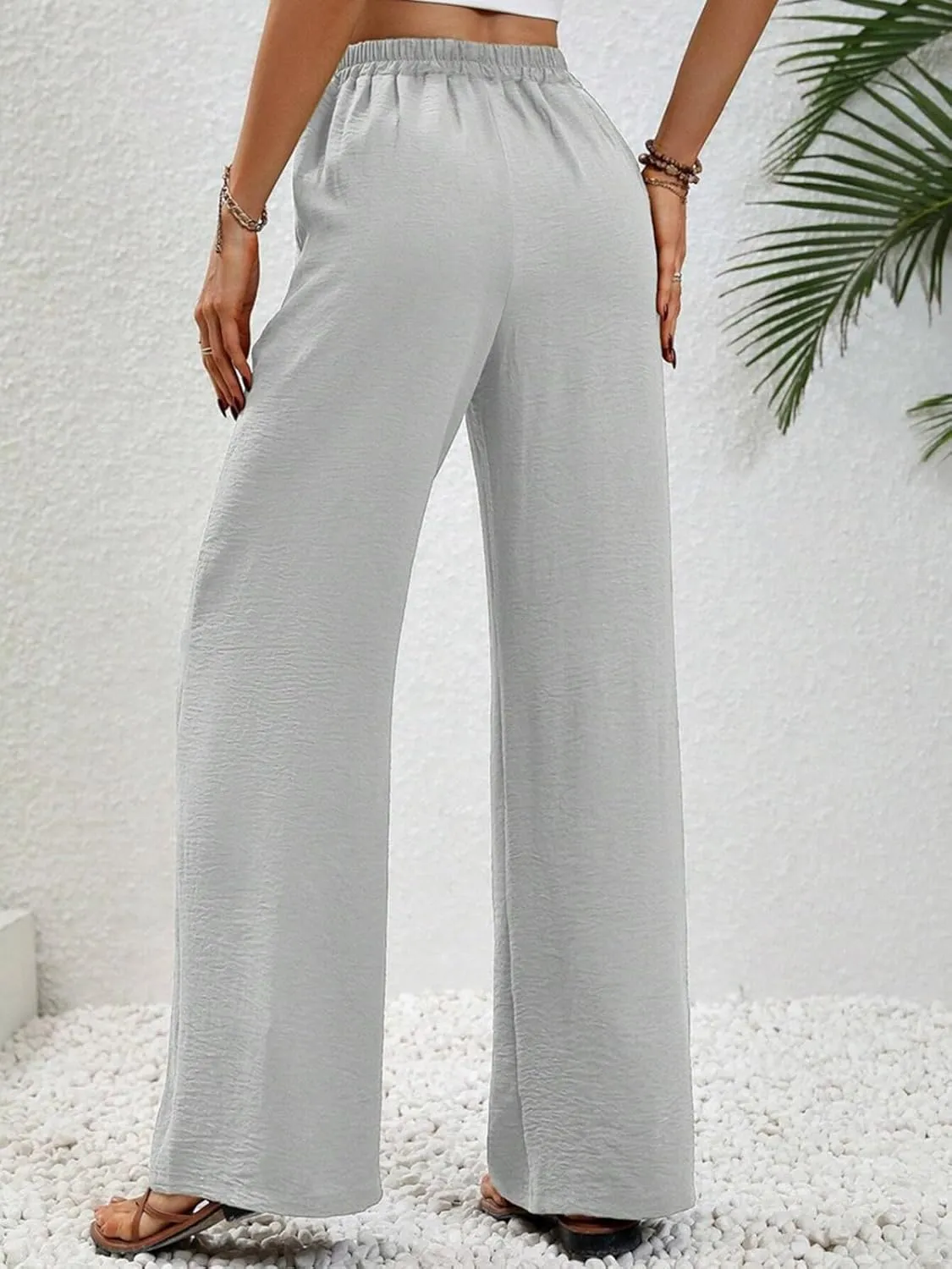 WOWULOVELY Women's High Waisted Wide Leg Long Pants Palazzo Casual Trousers with Pockets