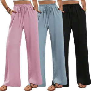 WOWULOVELY Women's High Waisted Wide Leg Long Pants Palazzo Casual Trousers with Pockets