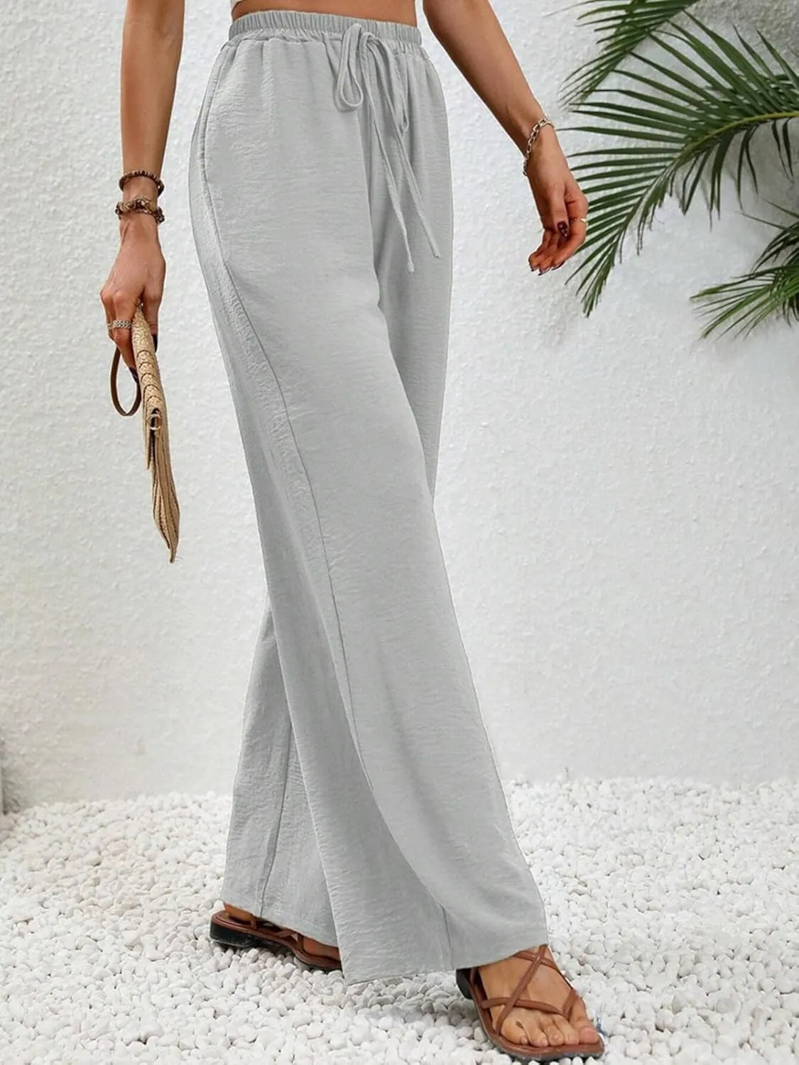 WOWULOVELY Women's High Waisted Wide Leg Long Pants Palazzo Casual Trousers with Pockets