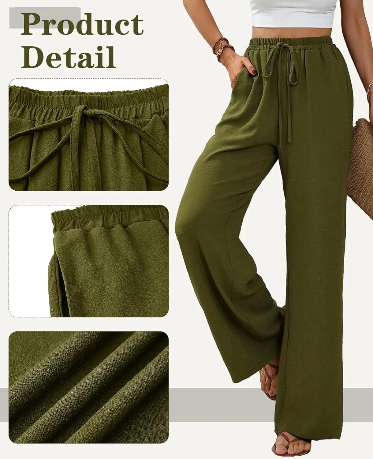 WOWULOVELY Women's High Waisted Wide Leg Long Pants Palazzo Casual Trousers with Pockets