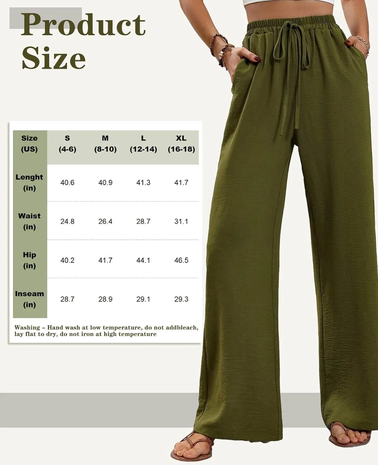 WOWULOVELY Women's High Waisted Wide Leg Long Pants Palazzo Casual Trousers with Pockets
