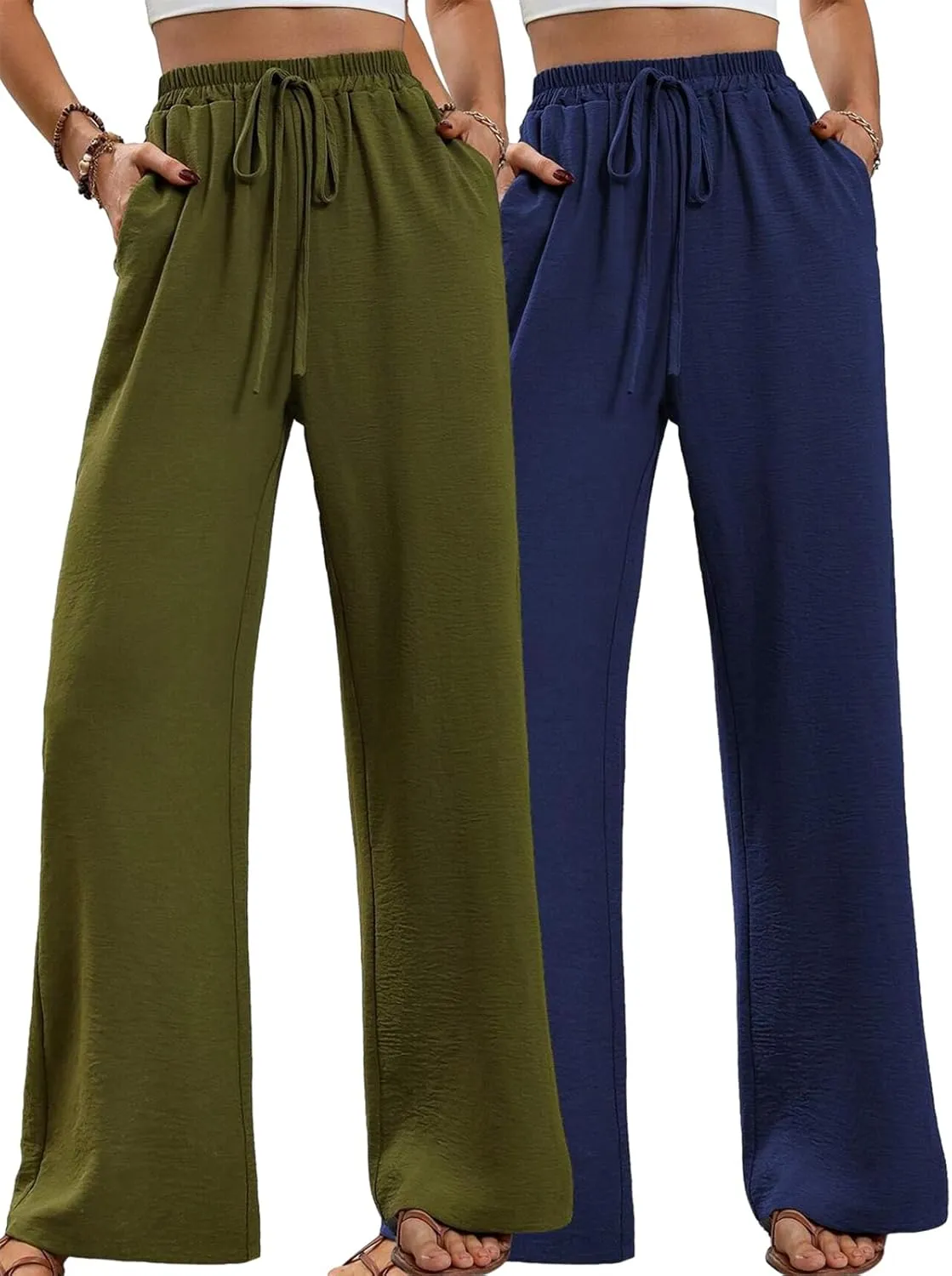 WOWULOVELY Women's High Waisted Wide Leg Long Pants Palazzo Casual Trousers with Pockets