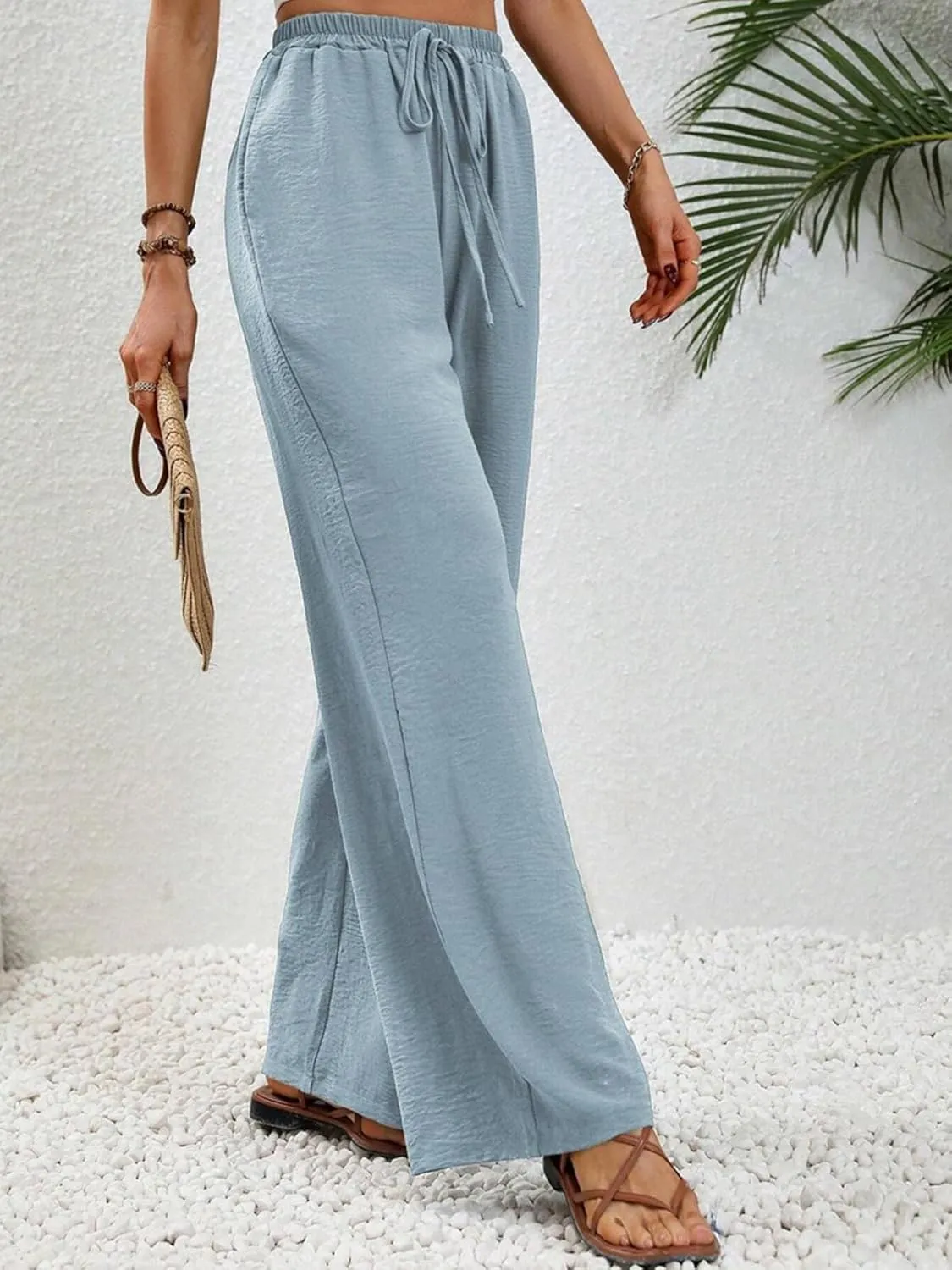 WOWULOVELY Women's High Waisted Wide Leg Long Pants Palazzo Casual Trousers with Pockets
