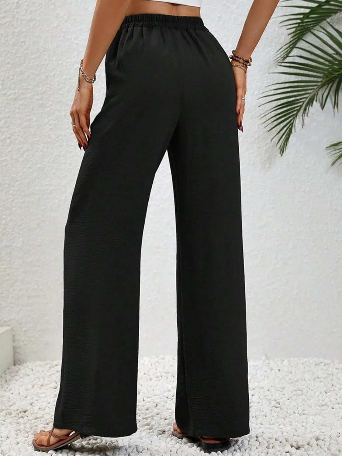 WOWULOVELY Women's High Waisted Wide Leg Long Pants Palazzo Casual Trousers with Pockets