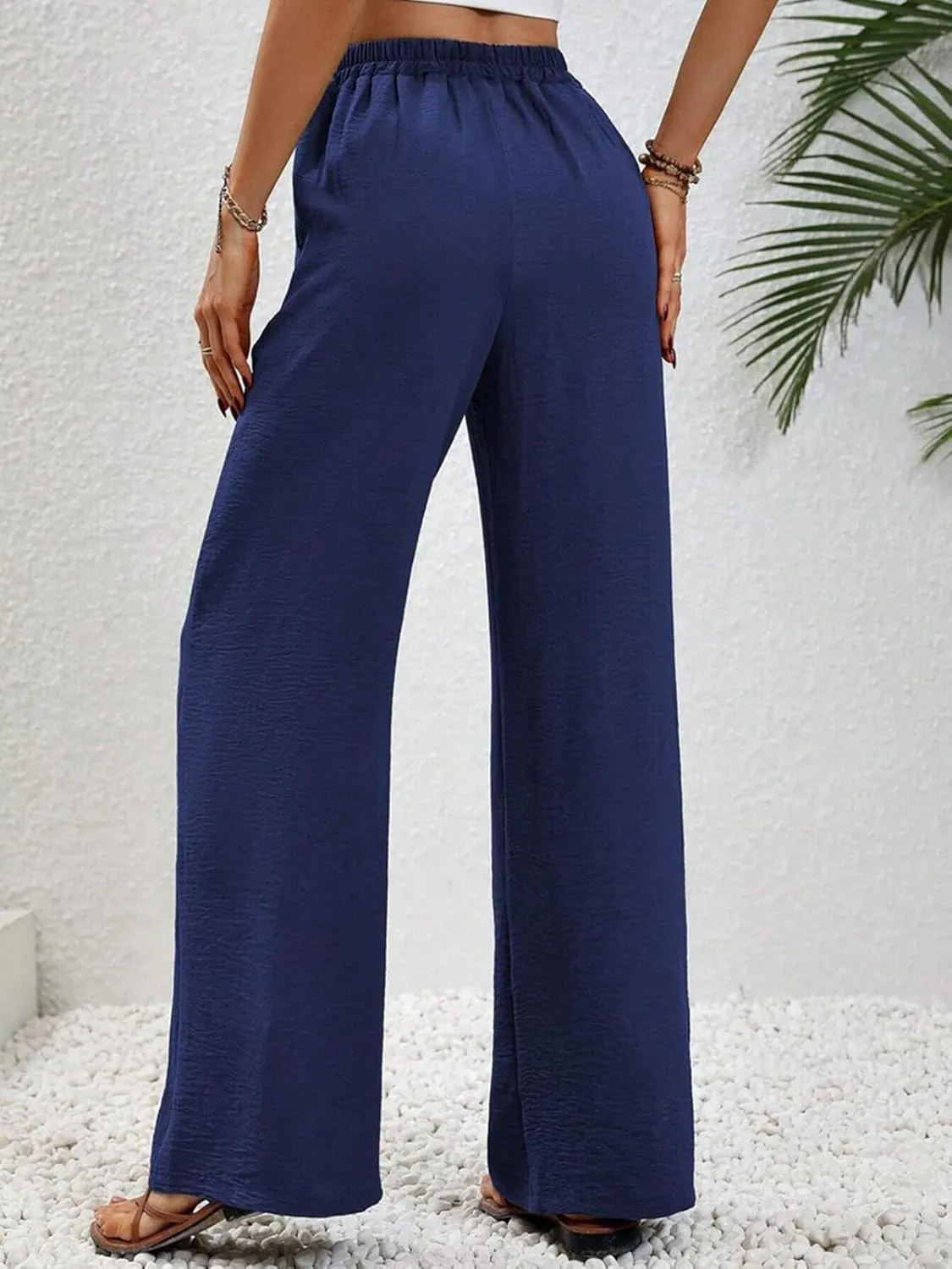 WOWULOVELY Women's High Waisted Wide Leg Long Pants Palazzo Casual Trousers with Pockets