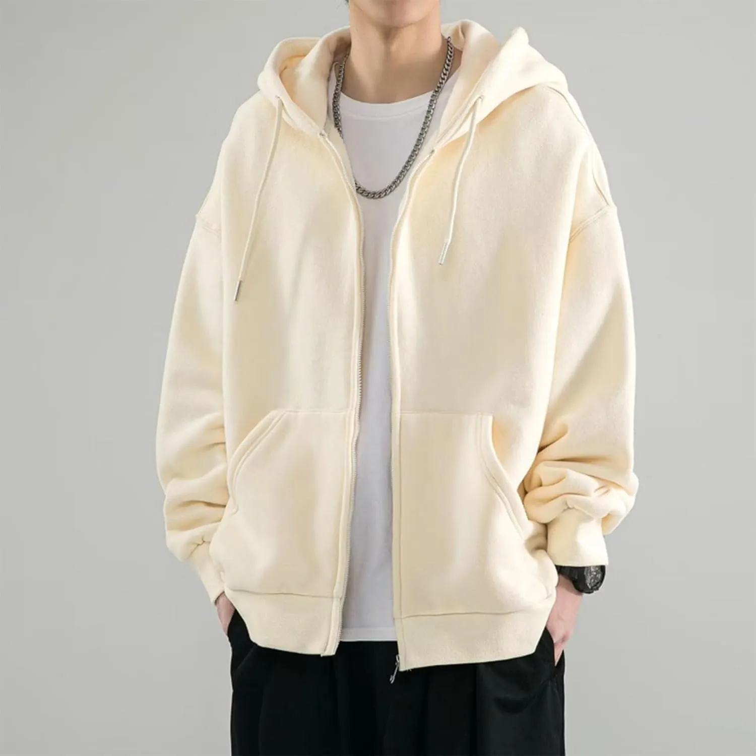 XIAXOGOOL Mens Plain Basic Hoodie Full Zip Fleece Sweatshirt Casual Hooded Outerwear Jacket With Pocket Hoodies For Men