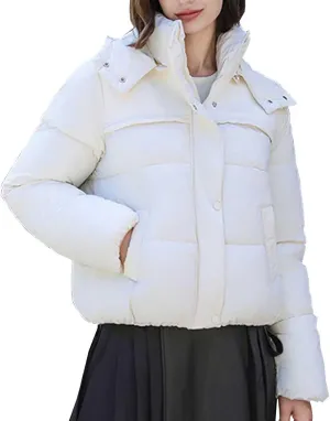 XUNRYAN Winter Coat Women Short Puffer Jackets Hooded Warm Parka Zip Up Down Coat Casual Thick Anorak Parka Outerwear Pockets