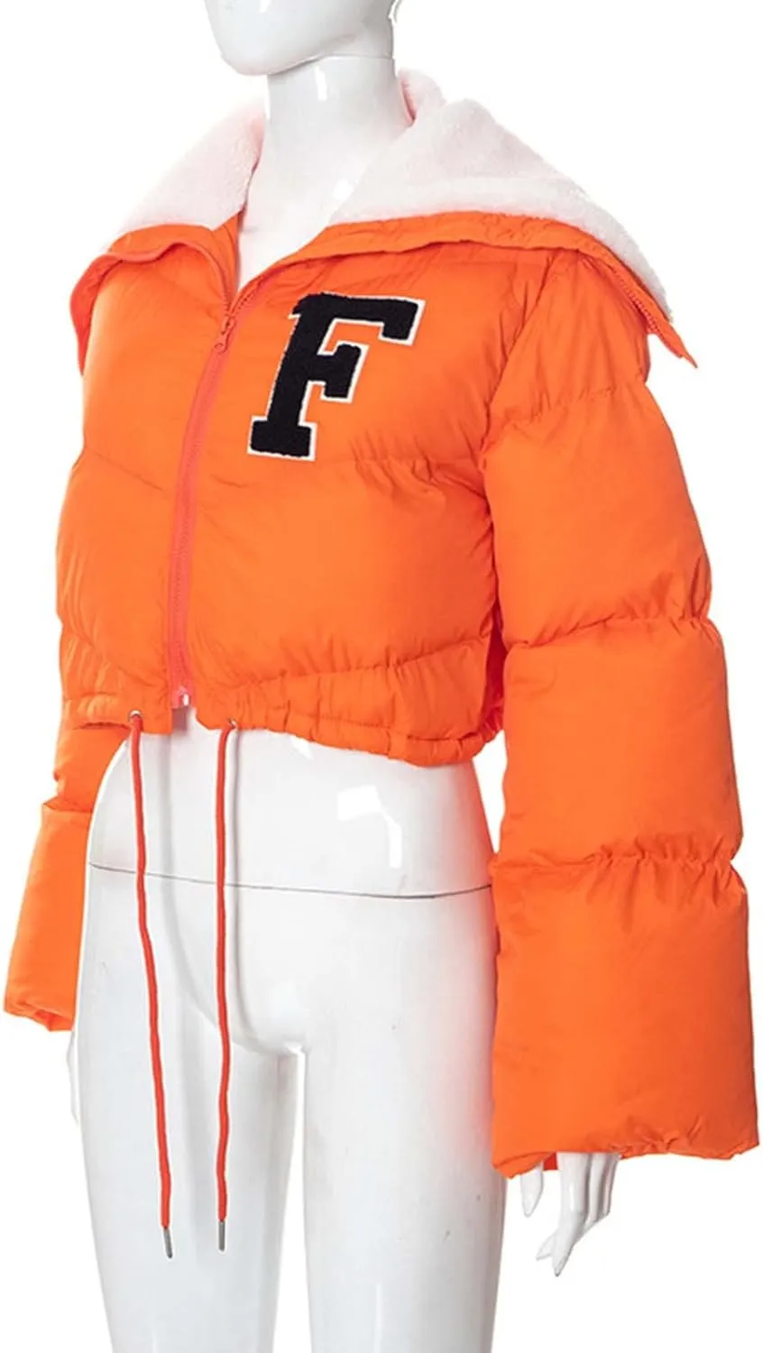XUNRYAN Women Teen Girls Fashion Y2K Jackets Winter Warm Down Coats Cropped Puffer Jacket Lightweight Full Zip-Up Fleece Coat