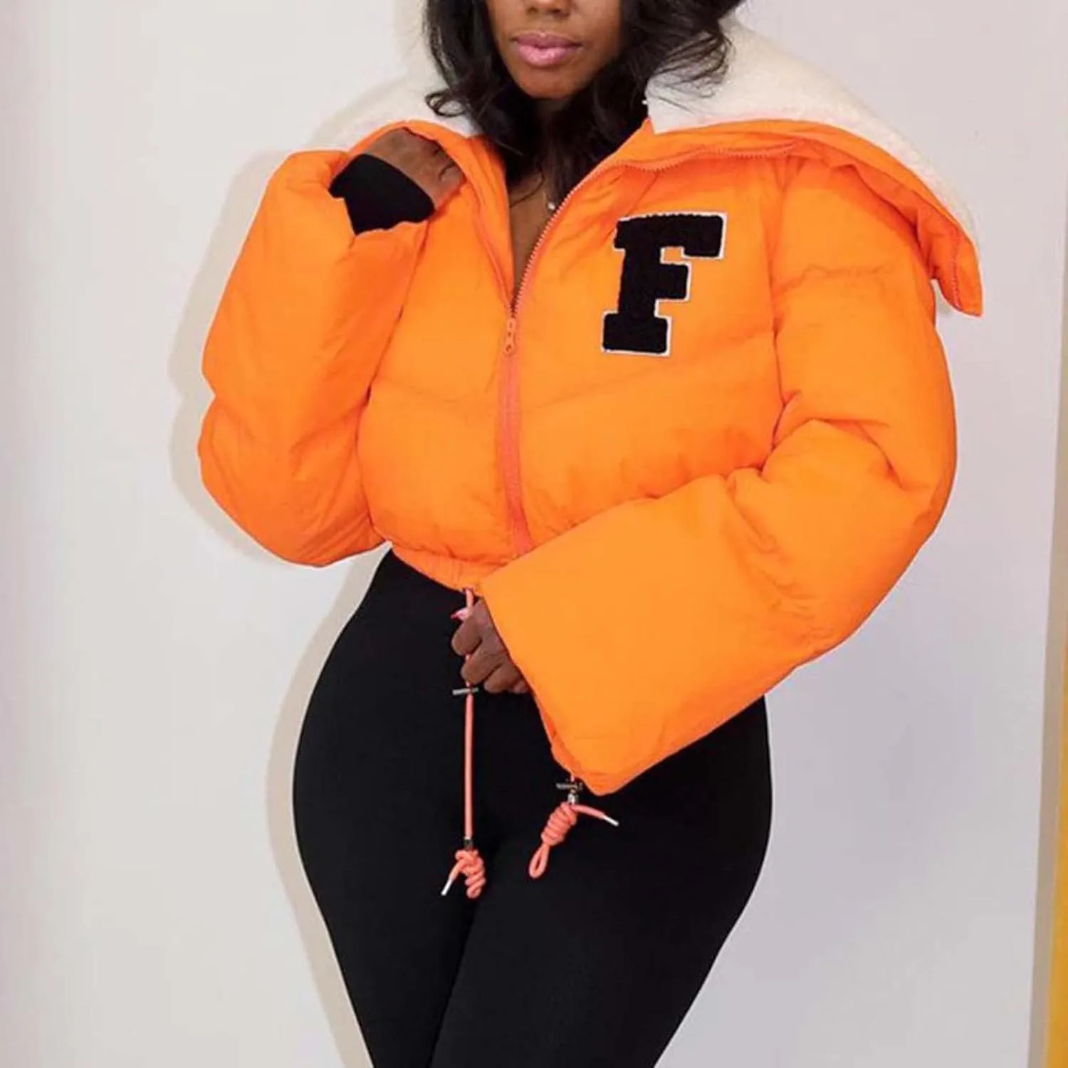 XUNRYAN Women Teen Girls Fashion Y2K Jackets Winter Warm Down Coats Cropped Puffer Jacket Lightweight Full Zip-Up Fleece Coat