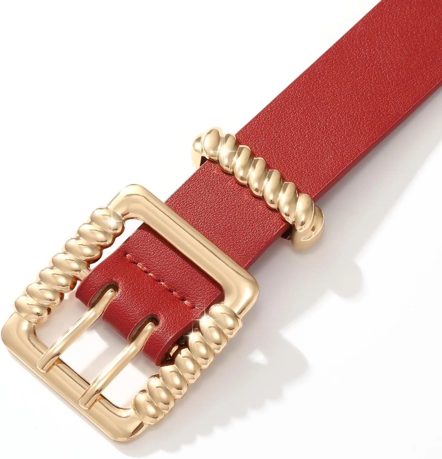 XZQTIVE Leather Belts for Women Classic Black Belt Belt with Gold Square Buckle for Jeans Pants,1.1" width