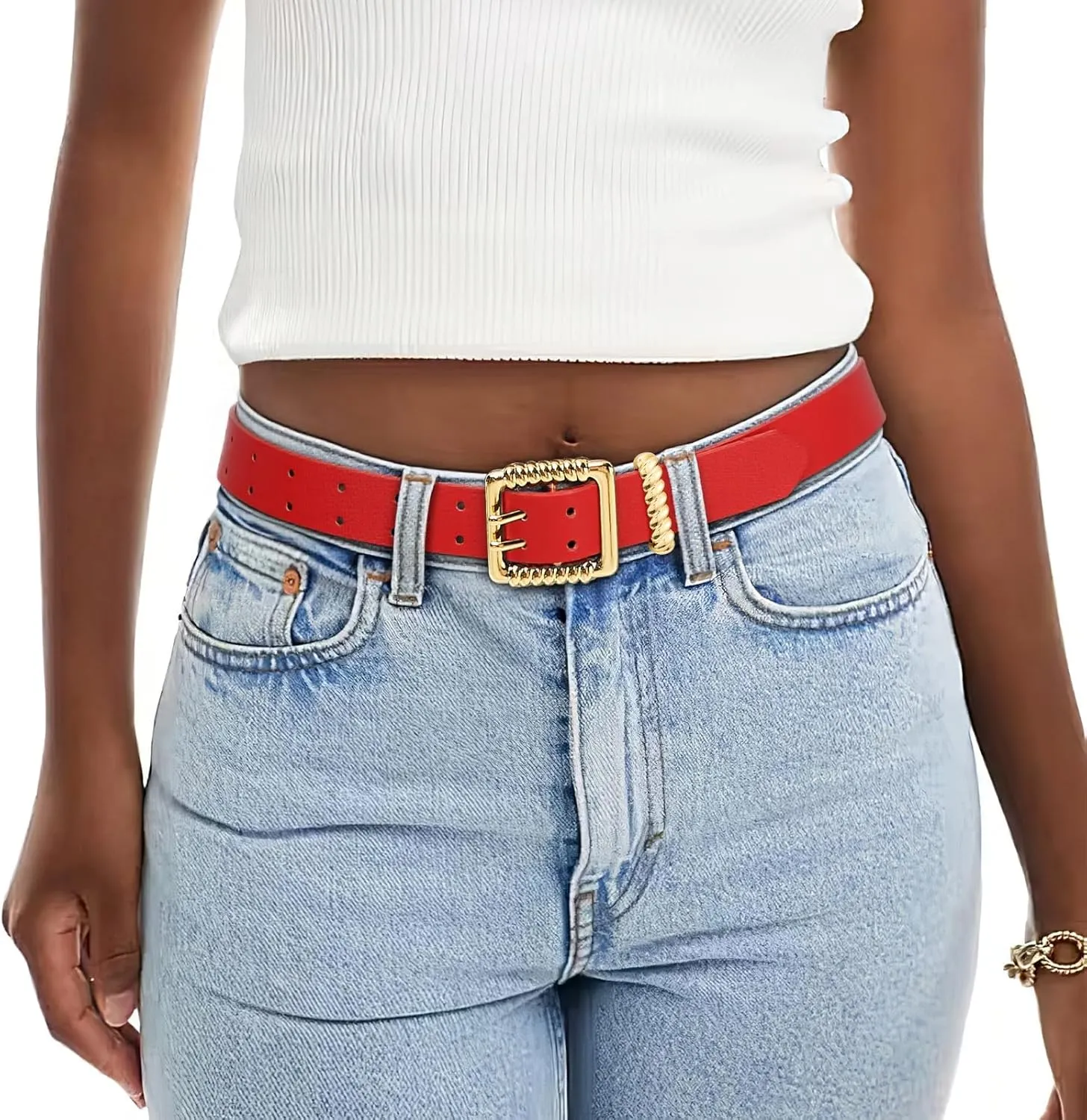 XZQTIVE Leather Belts for Women Classic Black Belt Belt with Gold Square Buckle for Jeans Pants,1.1" width