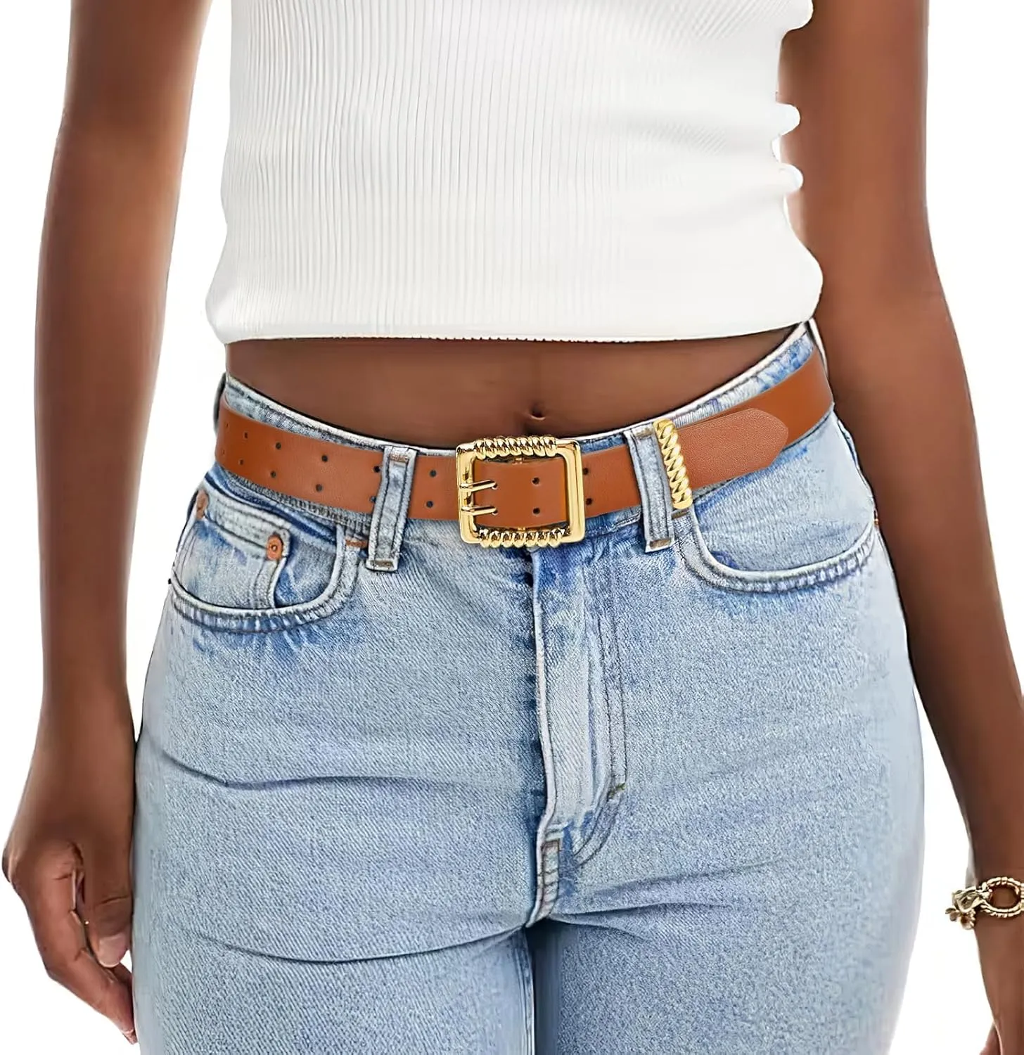 XZQTIVE Leather Belts for Women Classic Black Belt Belt with Gold Square Buckle for Jeans Pants,1.1" width