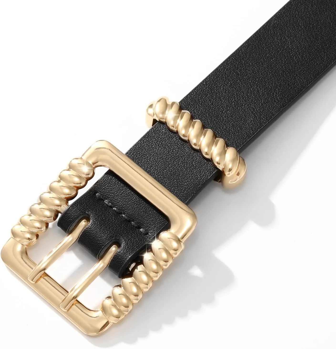 XZQTIVE Leather Belts for Women Classic Black Belt Belt with Gold Square Buckle for Jeans Pants,1.1" width