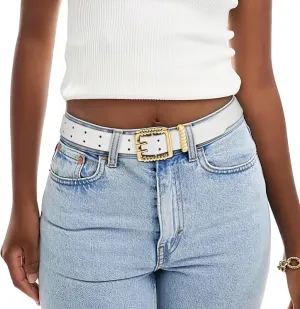 XZQTIVE Leather Belts for Women Classic Black Belt Belt with Gold Square Buckle for Jeans Pants,1.1" width