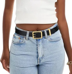 XZQTIVE Leather Belts for Women Classic Black Belt Belt with Gold Square Buckle for Jeans Pants,1.1" width