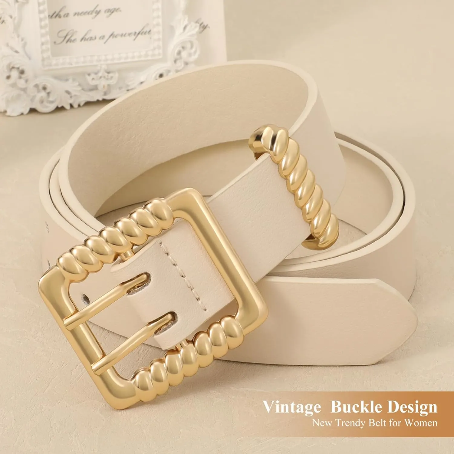 XZQTIVE Leather Belts for Women Classic Black Belt Belt with Gold Square Buckle for Jeans Pants,1.1" width