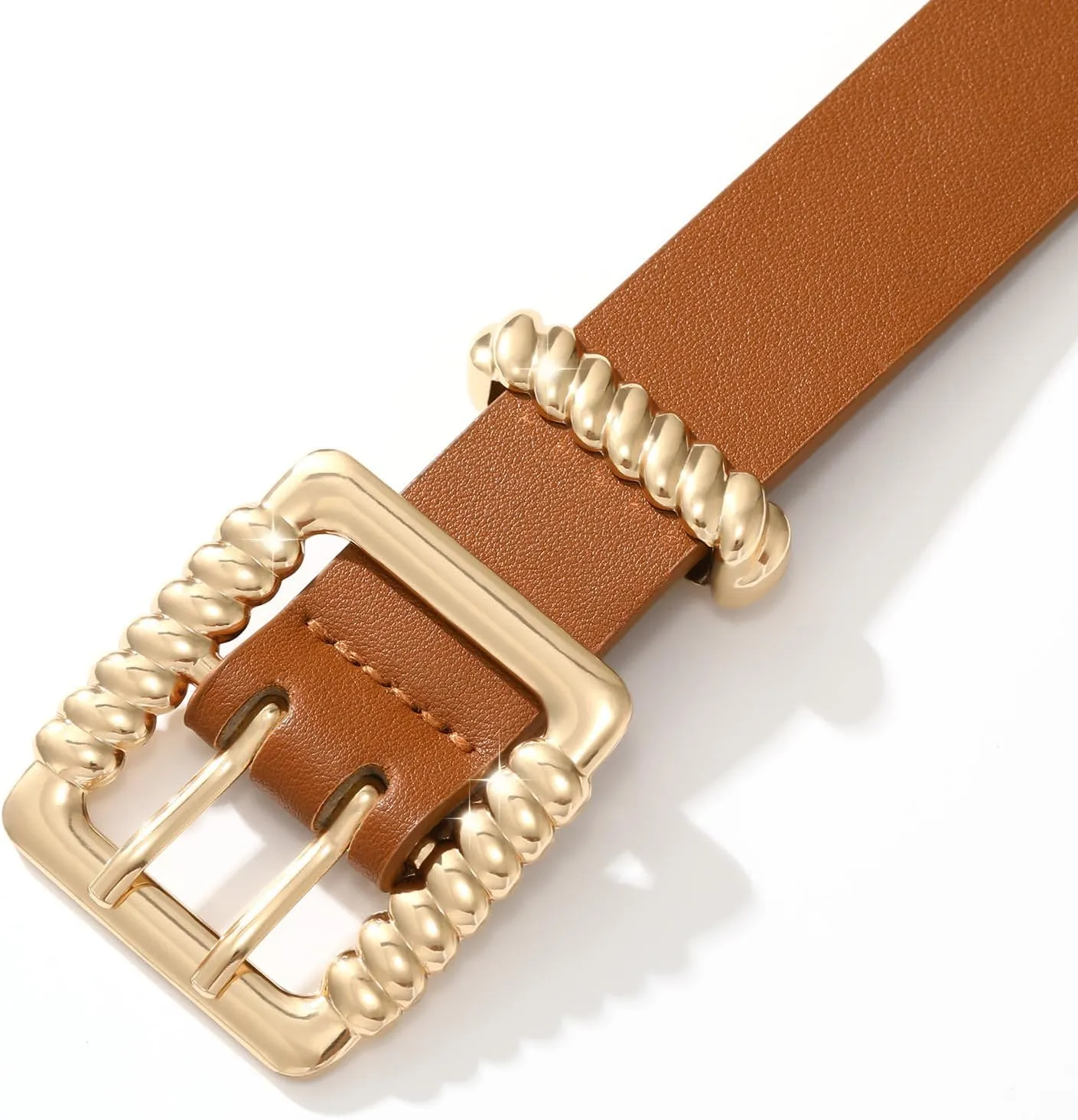 XZQTIVE Leather Belts for Women Classic Black Belt Belt with Gold Square Buckle for Jeans Pants,1.1" width