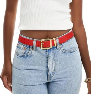 XZQTIVE Leather Belts for Women Classic Black Belt Belt with Gold Square Buckle for Jeans Pants,1.1" width