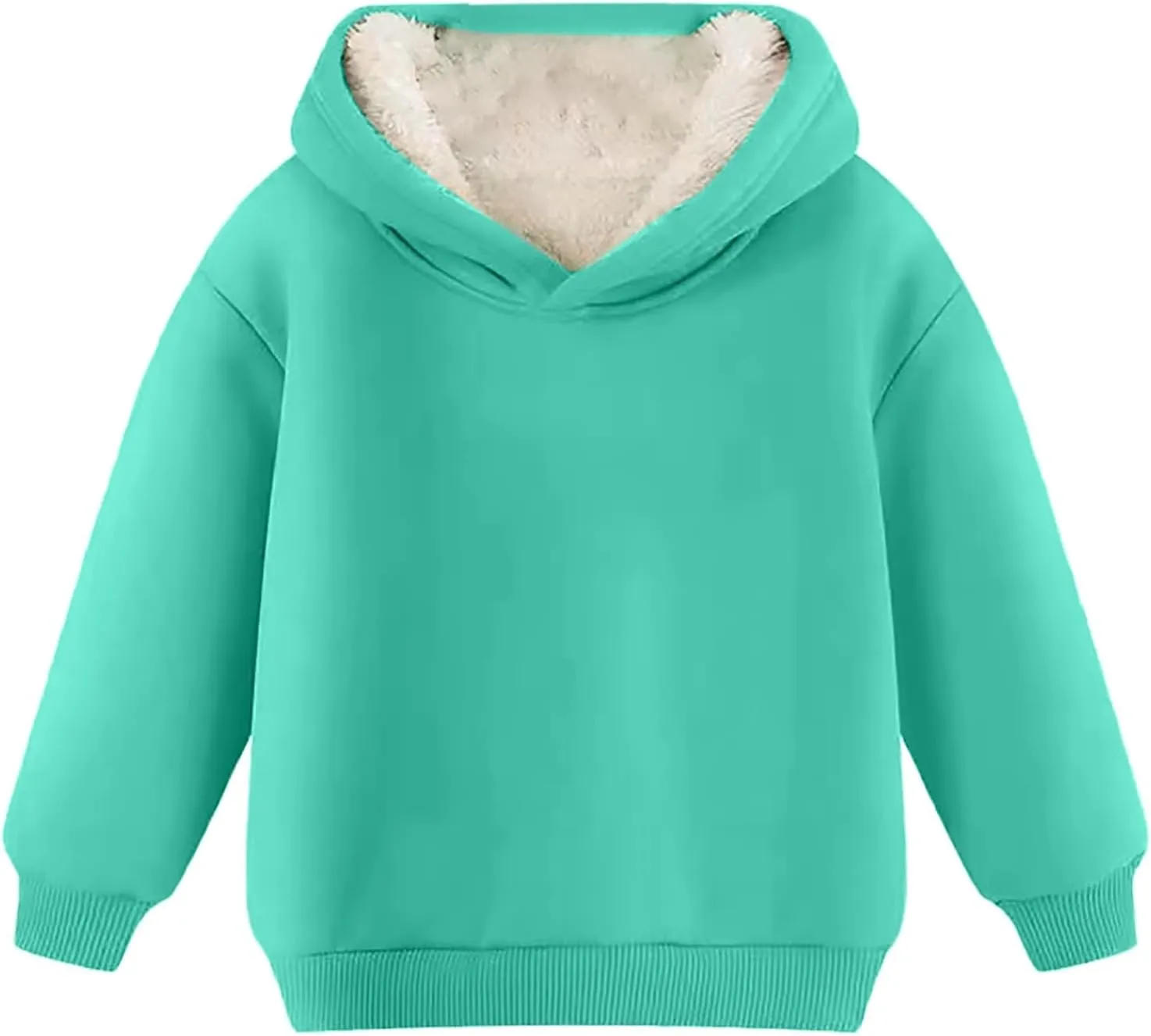 Youth Boys Girls Winter Shrpa Lined Hoodie Kid's Fleece Pullover Hooded Sweatshirt Thicken Basic Solid Cotton Hoodie