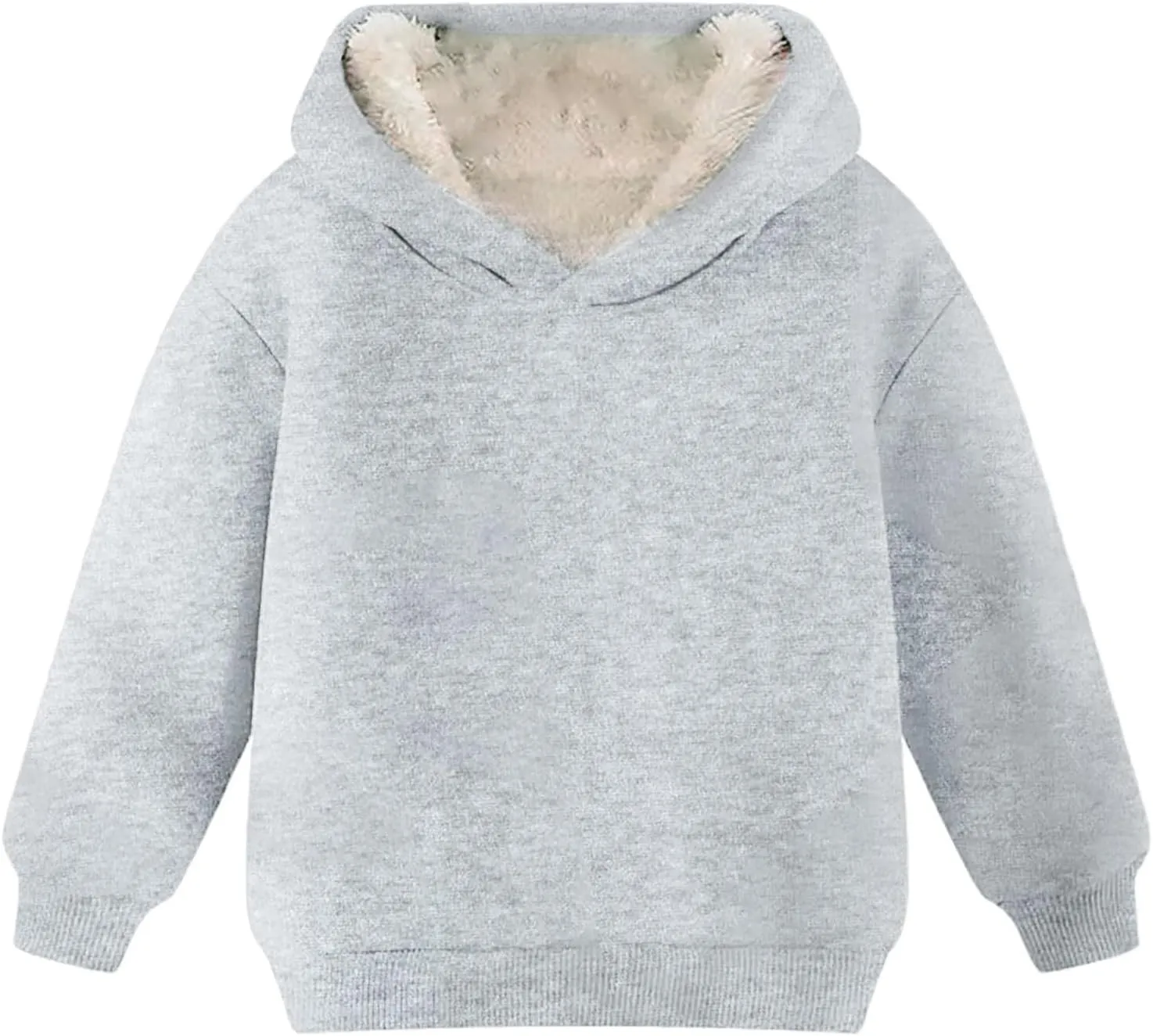 Youth Boys Girls Winter Shrpa Lined Hoodie Kid's Fleece Pullover Hooded Sweatshirt Thicken Basic Solid Cotton Hoodie