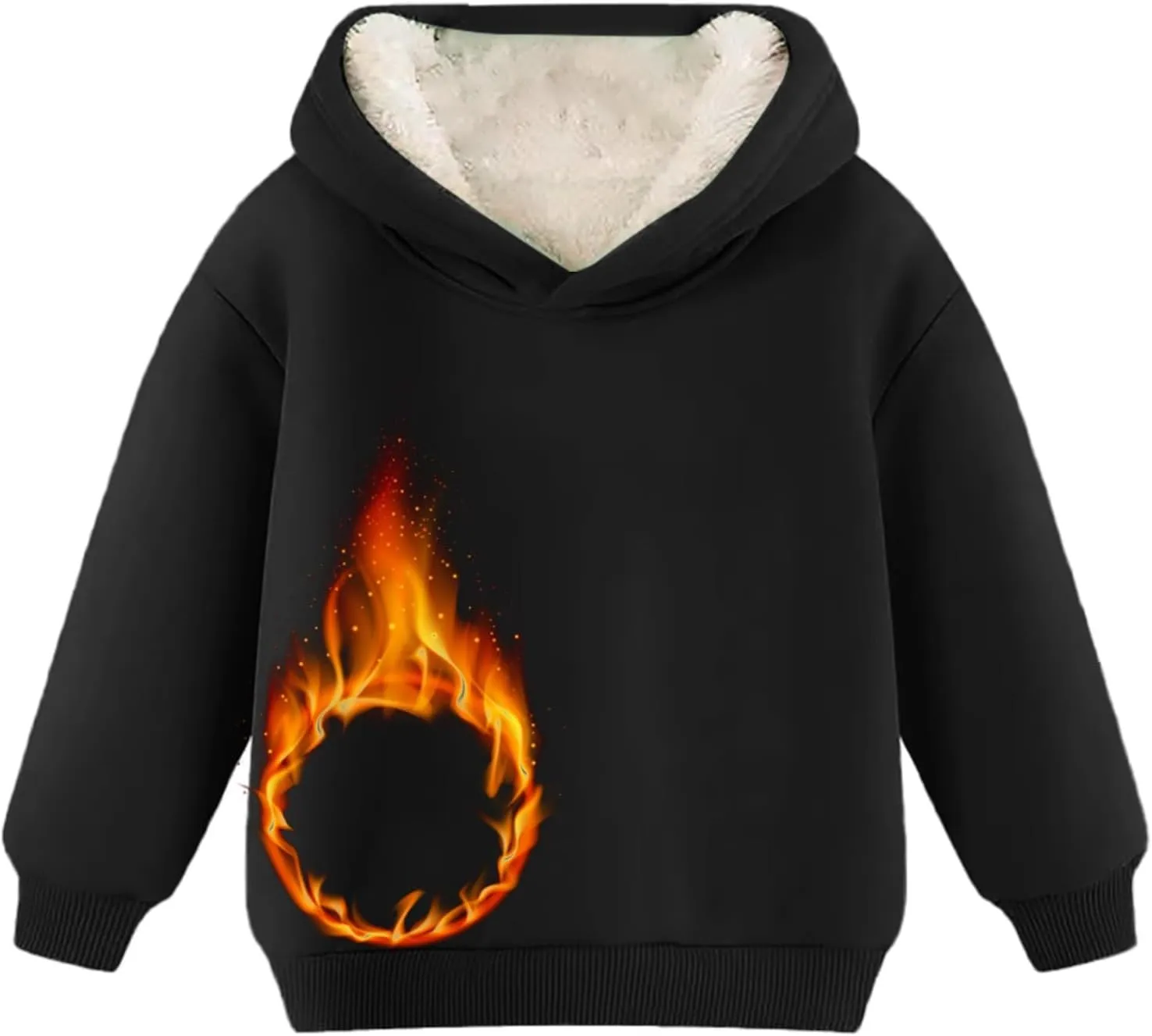 Youth Boys Girls Winter Shrpa Lined Hoodie Kid's Fleece Pullover Hooded Sweatshirt Thicken Basic Solid Cotton Hoodie