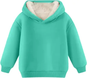 Youth Boys Girls Winter Shrpa Lined Hoodie Kid's Fleece Pullover Hooded Sweatshirt Thicken Basic Solid Cotton Hoodie