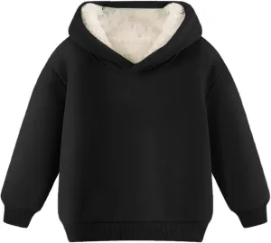 Youth Boys Girls Winter Shrpa Lined Hoodie Kid's Fleece Pullover Hooded Sweatshirt Thicken Basic Solid Cotton Hoodie