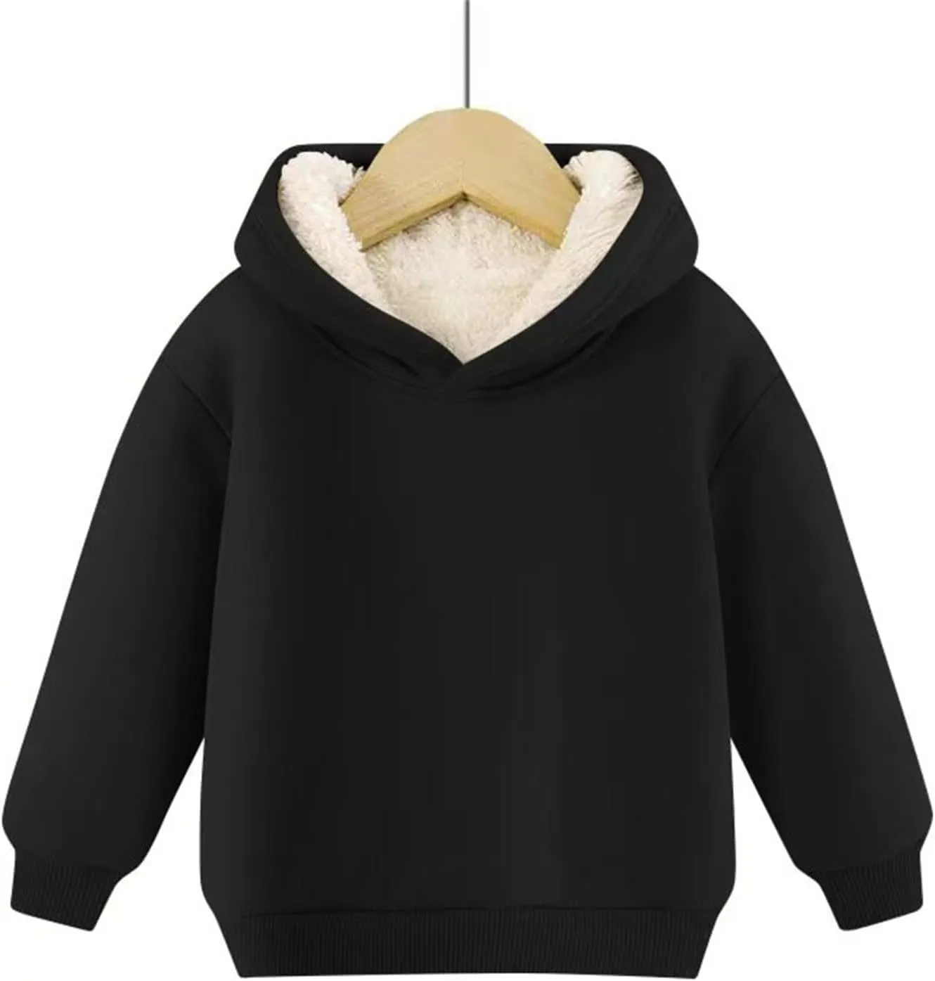 Youth Boys Girls Winter Shrpa Lined Hoodie Kid's Fleece Pullover Hooded Sweatshirt Thicken Basic Solid Cotton Hoodie