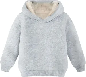 Youth Boys Girls Winter Shrpa Lined Hoodie Kid's Fleece Pullover Hooded Sweatshirt Thicken Basic Solid Cotton Hoodie