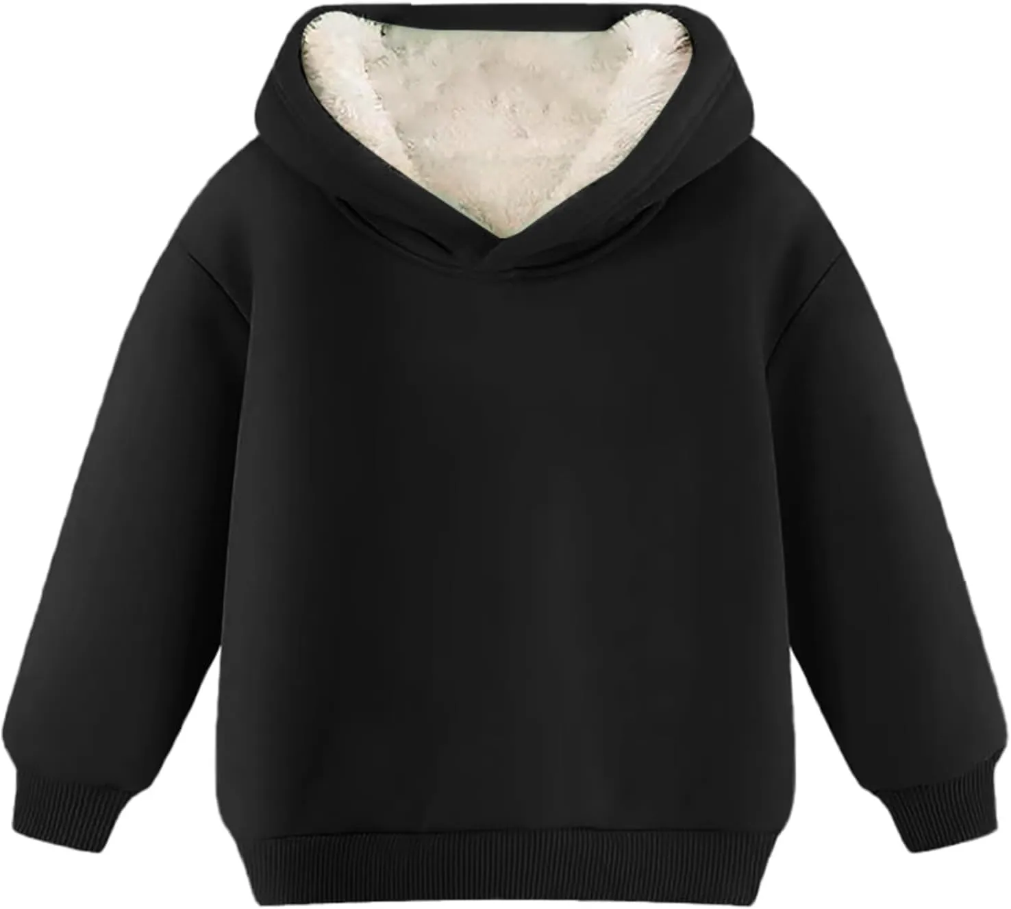 Youth Boys Girls Winter Shrpa Lined Hoodie Kid's Fleece Pullover Hooded Sweatshirt Thicken Basic Solid Cotton Hoodie
