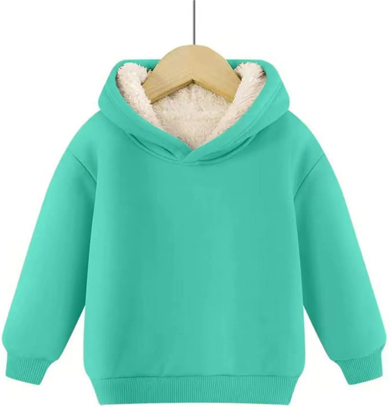 Youth Boys Girls Winter Shrpa Lined Hoodie Kid's Fleece Pullover Hooded Sweatshirt Thicken Basic Solid Cotton Hoodie