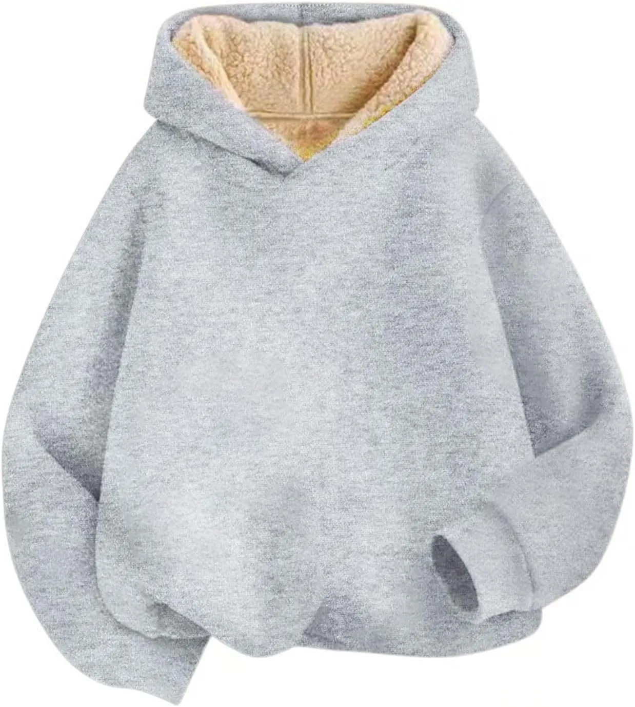 Youth Boys Girls Winter Shrpa Lined Hoodie Kid's Fleece Pullover Hooded Sweatshirt Thicken Basic Solid Cotton Hoodie