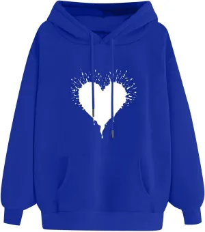 ZDRZK Hoodies For Women Cute Heart Print Drawstring Casual Hooded Sweatshirts Oversized Basic Fall Clothes With Pocket