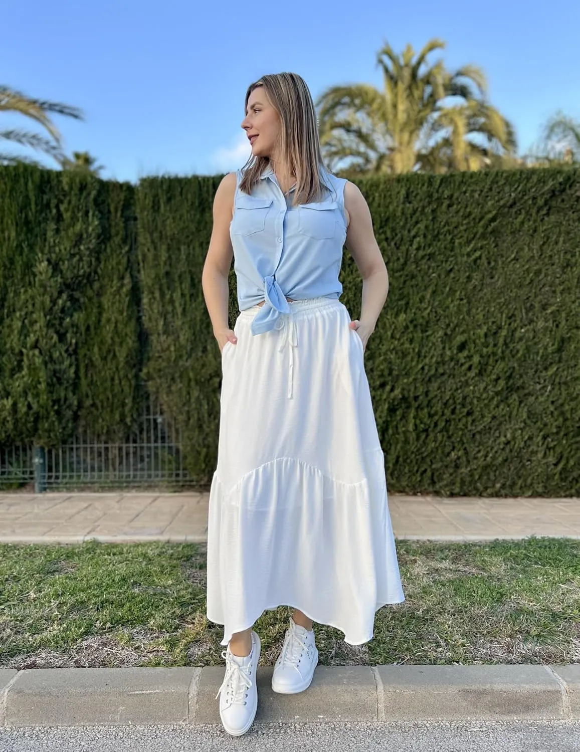 Zeagoo Sleeveless Button Down Shirt for Women Casual V Neck Blouses Solid Collared Tops Summer Dressy Shirts