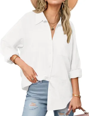 Zeagoo Womens Button Down Shirts Long Sleeve Cotton Gauze Tops Casual Collared Blouses Loose Fit