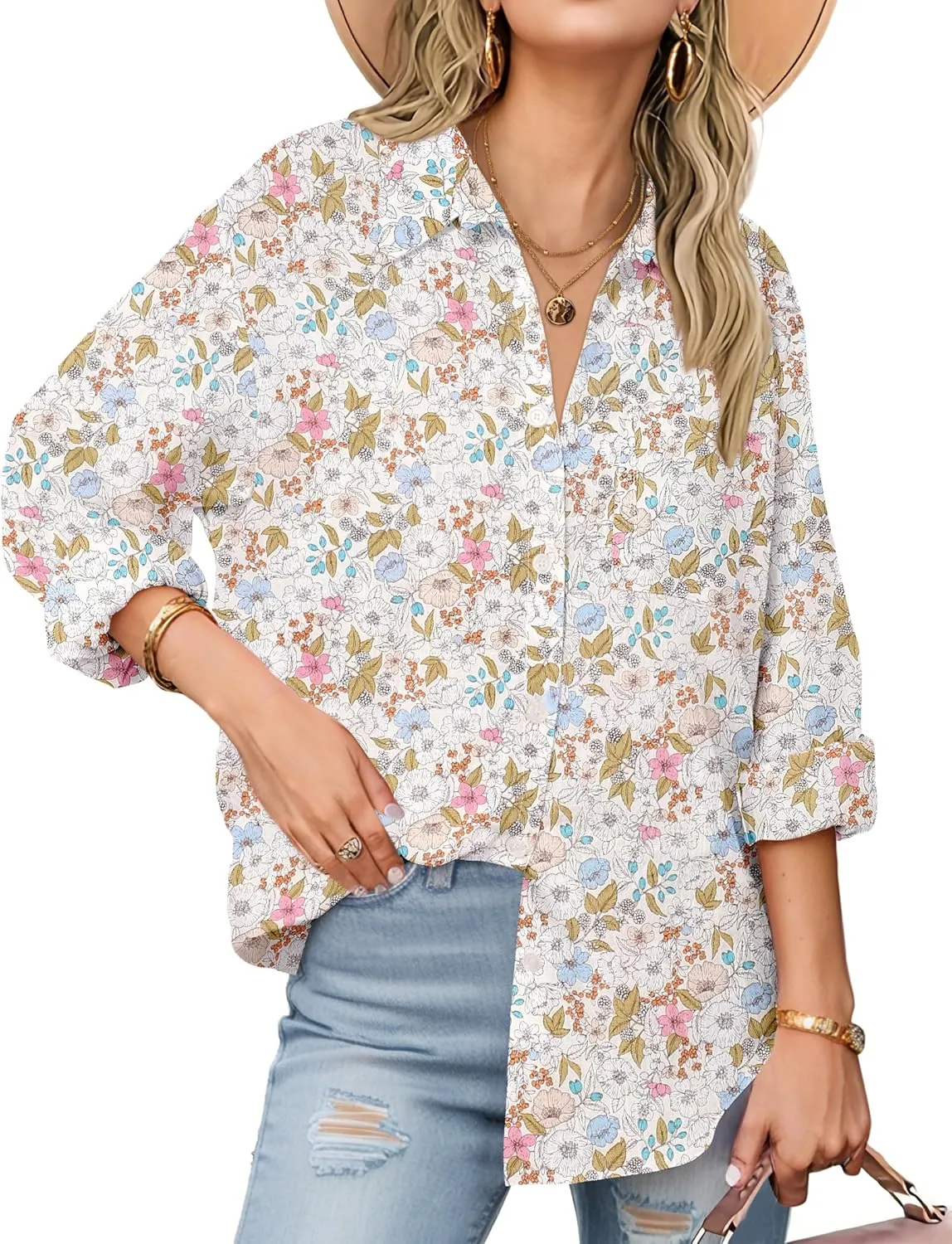 Zeagoo Womens Button Down Shirts Long Sleeve Cotton Gauze Tops Casual Collared Blouses Loose Fit
