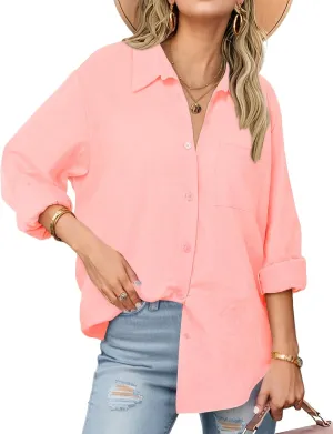 Zeagoo Womens Button Down Shirts Long Sleeve Cotton Gauze Tops Casual Collared Blouses Loose Fit