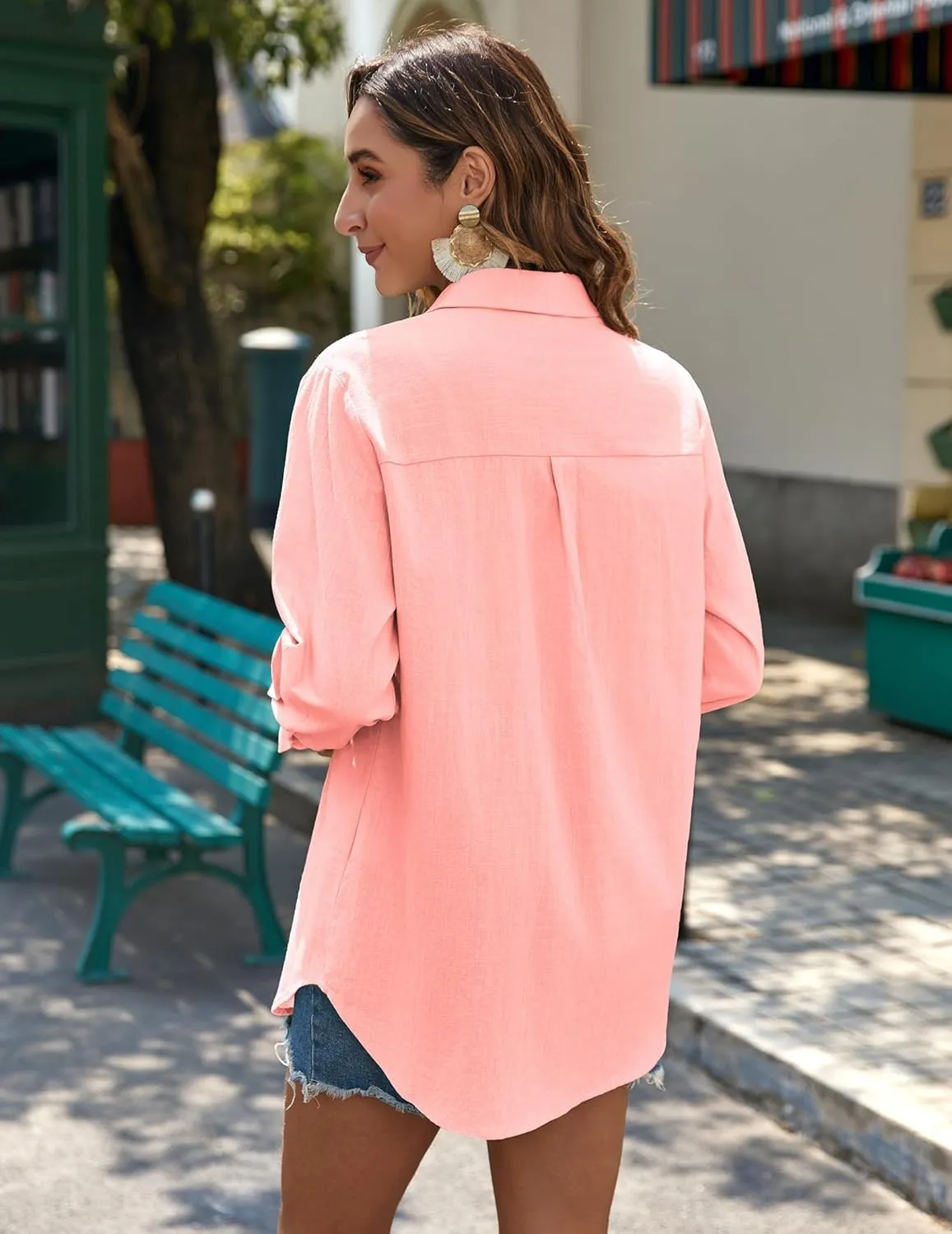 Zeagoo Womens Button Down Shirts Long Sleeve Cotton Gauze Tops Casual Collared Blouses Loose Fit