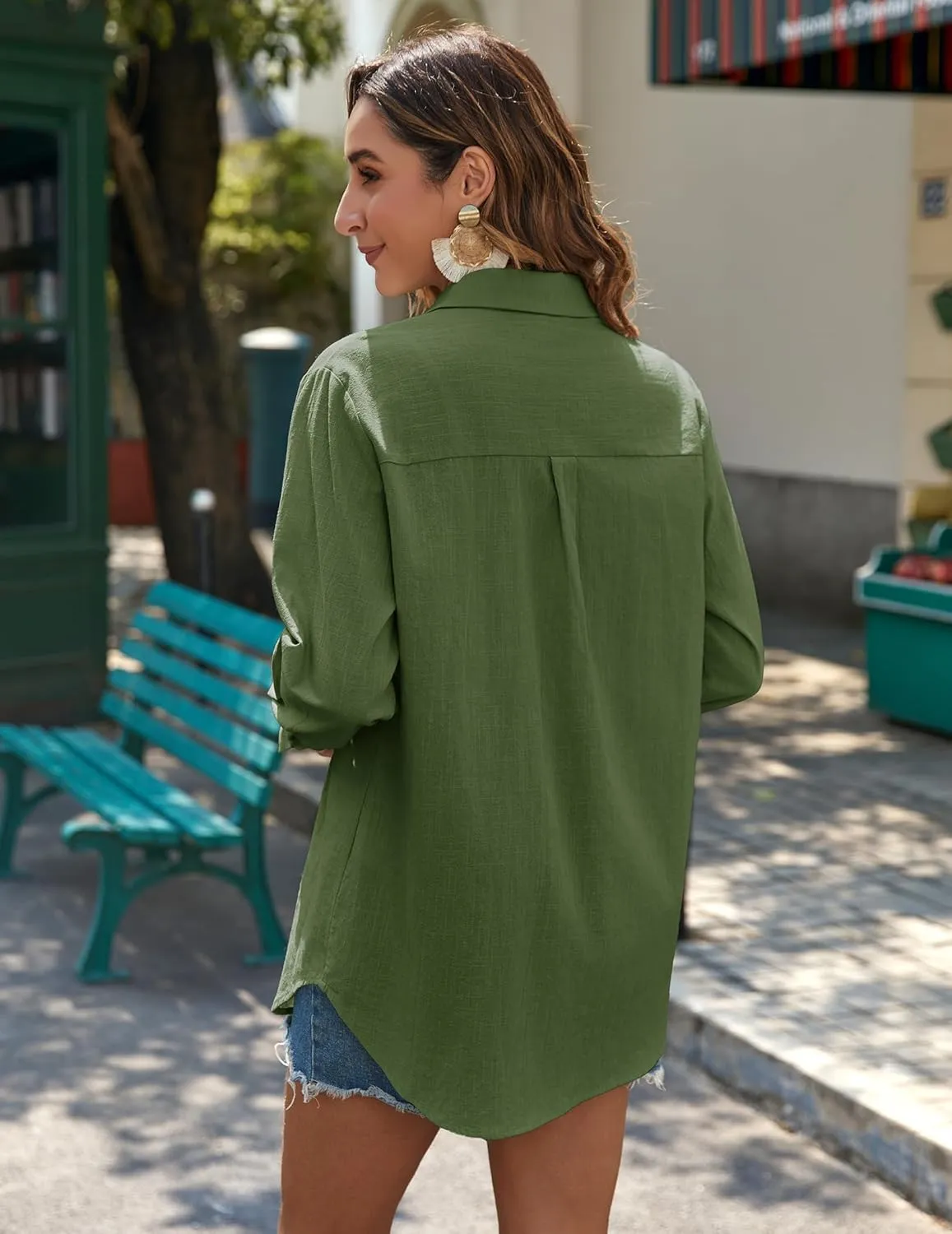 Zeagoo Womens Button Down Shirts Long Sleeve Cotton Gauze Tops Casual Collared Blouses Loose Fit