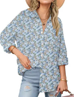 Zeagoo Womens Button Down Shirts Long Sleeve Cotton Gauze Tops Casual Collared Blouses Loose Fit