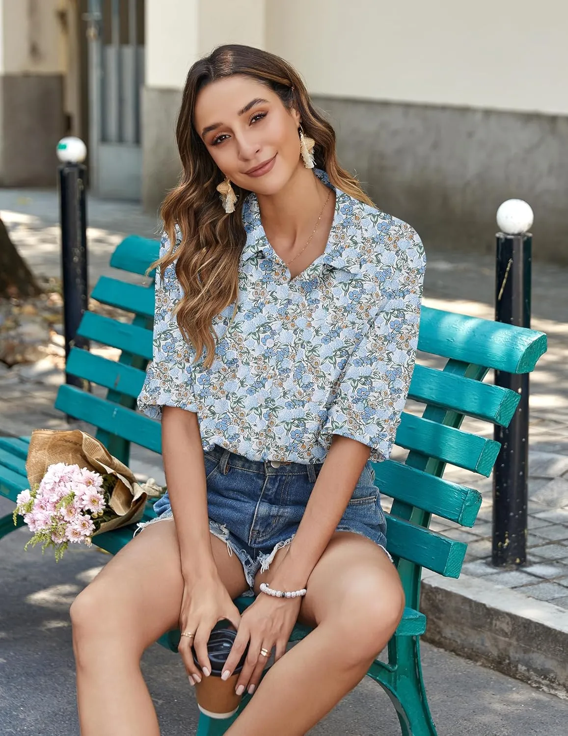 Zeagoo Womens Button Down Shirts Long Sleeve Cotton Gauze Tops Casual Collared Blouses Loose Fit