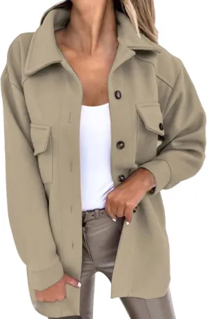 ZWRXW Women's Wool Blend Trench Coat Button Down Long Sleeve Belted Jacket Casual Loose Fit Lapel Coats Fall Fashion Outwear